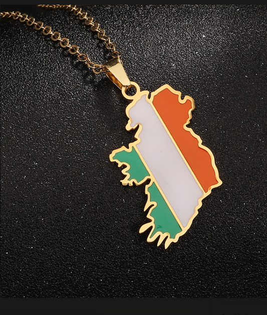 Irish Map Tricolour Pendant Gold/Silver